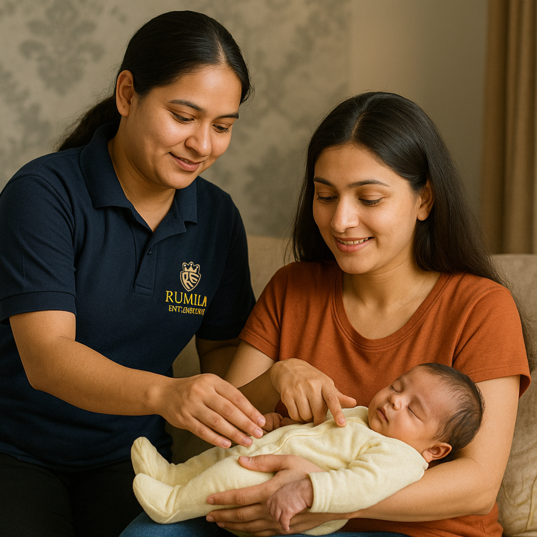 Japa maid supporting postnatal care for mother and newborn