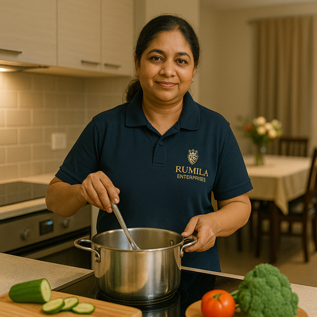 Live-in cook preparing healthy meals for Indian family