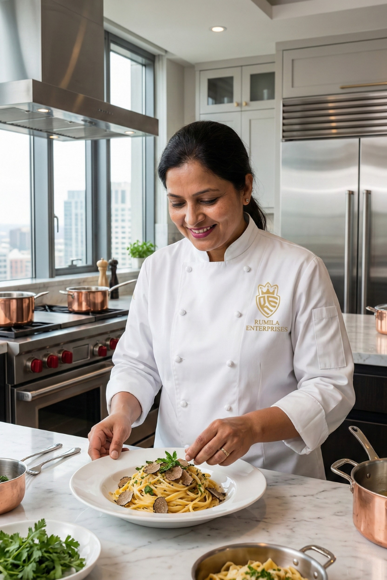 Live-in cook working in a clean modern kitchen in Ghaziabad apartment for a verified family