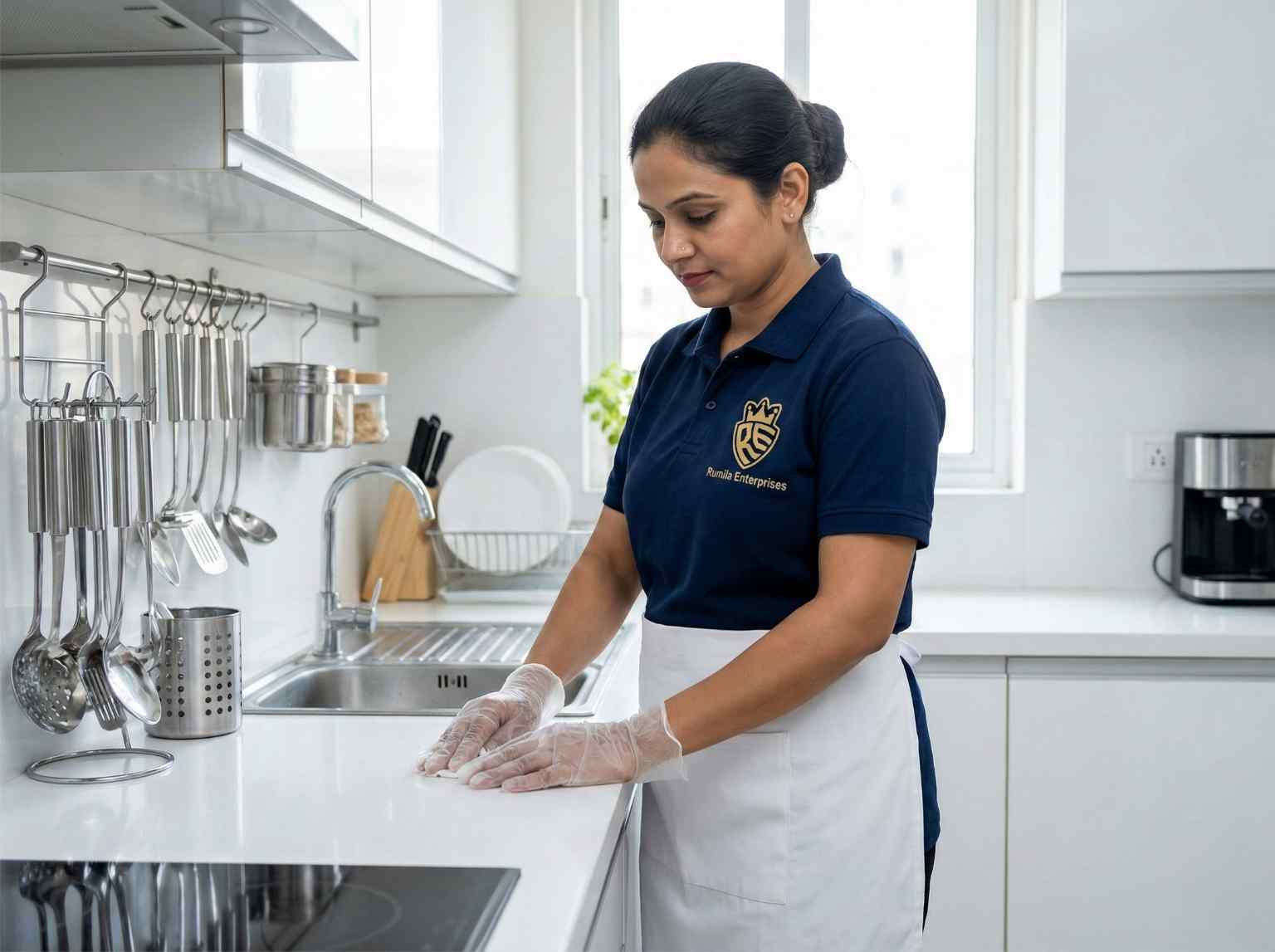 Professional house cook job in hygienic kitchen with Rumila Enterprises uniform in Delhi