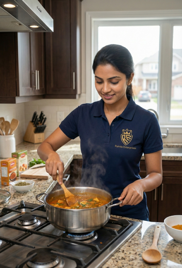 Professional live-in cook preparing healthy meals in Noida home kitchen