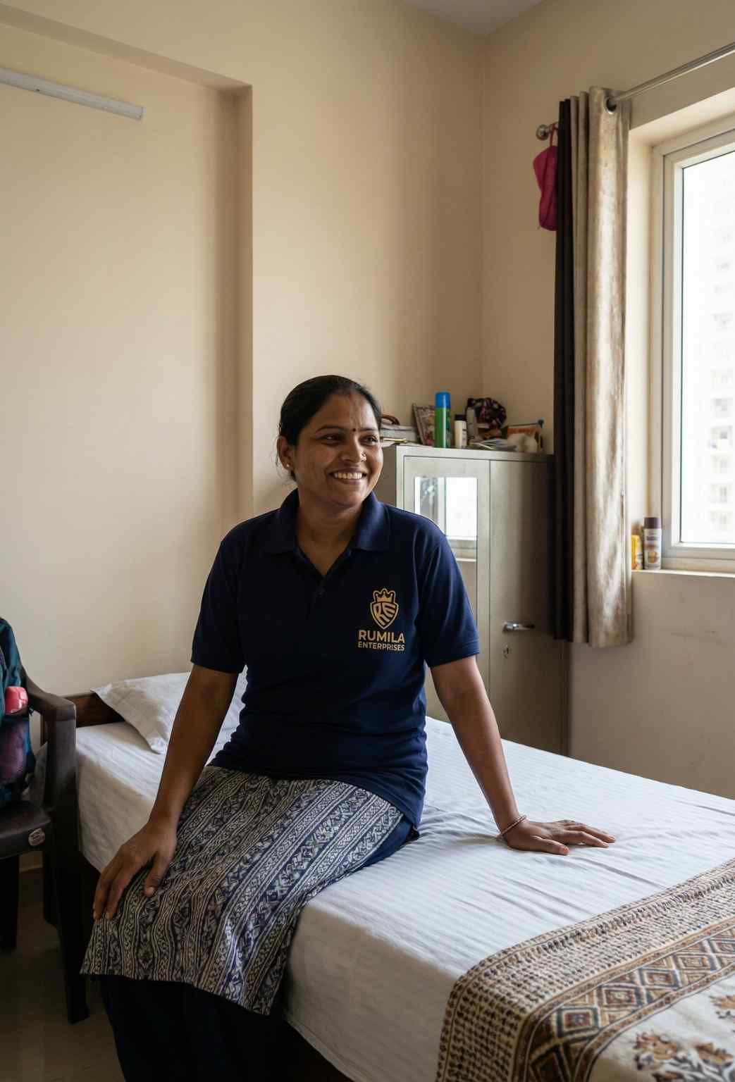 Maid resting in room