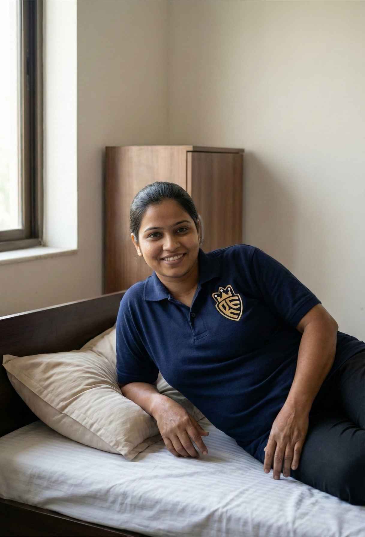 24 hour live-in house maid resting in separate servant room in Delhi home