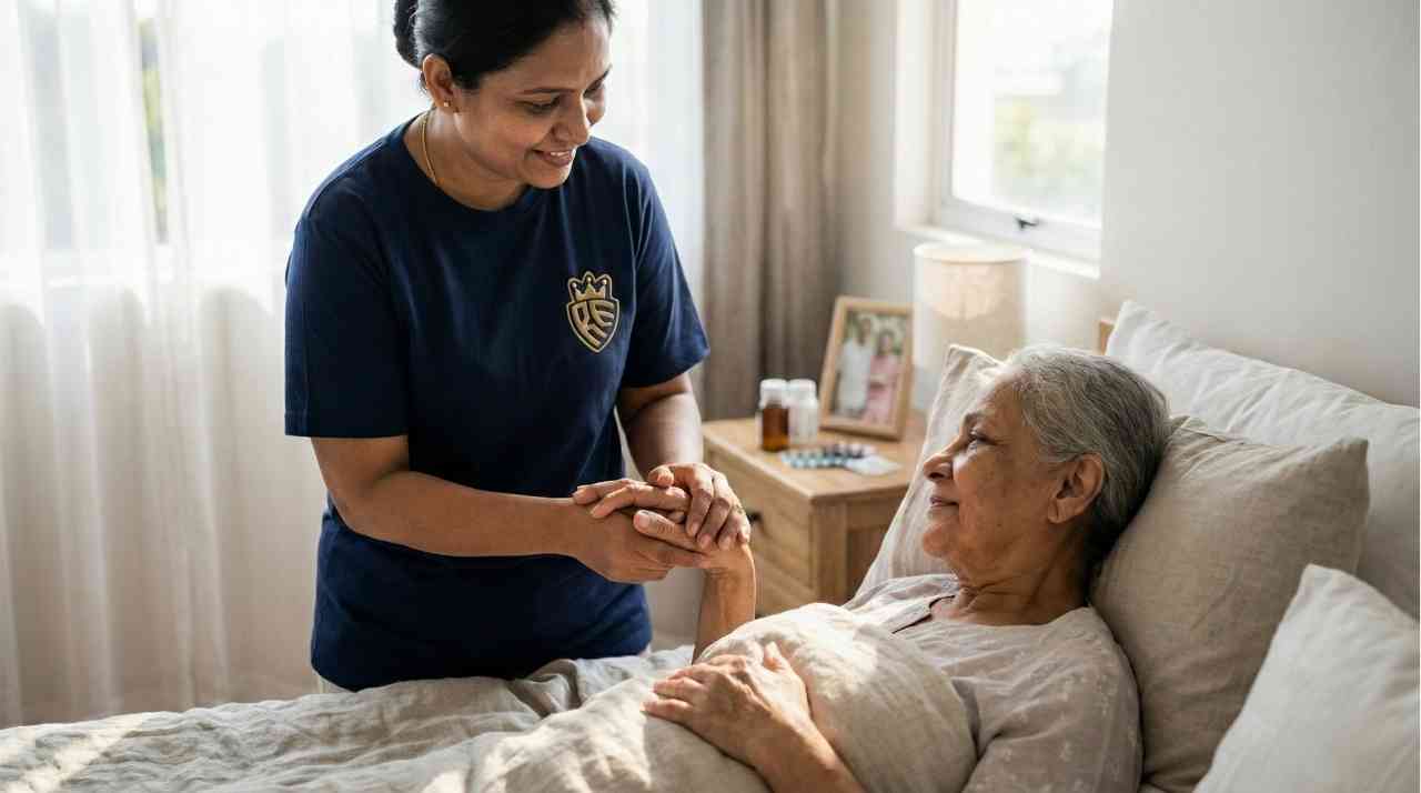 24 hour live in patient care attendant job in Gurugram assisting elderly patient with mobility and safety